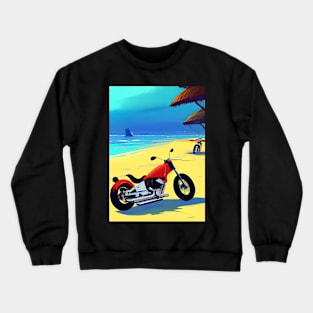 COOL RETRO STYLE MOTORCYCLE ON A TROPICAL BEACH Crewneck Sweatshirt